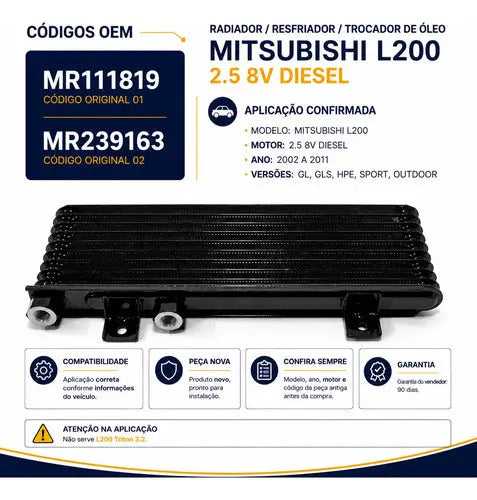 Radiador Trocador Óleo Mitsubishi L200 Sport Outdoor 25 8v - foto 5