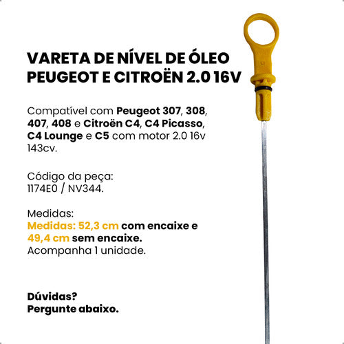 Vareta Medir Nível Do Óleo 307 308 408 C4 Lounge C5 2.0 16v