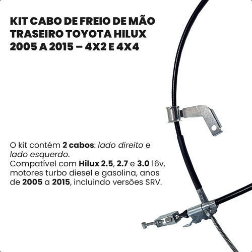 Kit Par Cabo Freio Traseiro Toyota Hilux 2005 A 2015 4x2 4x4