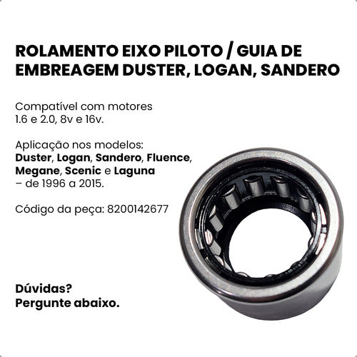 Rolamento Eixo Piloto Guia De Embreagem Duster Logan Sandero
