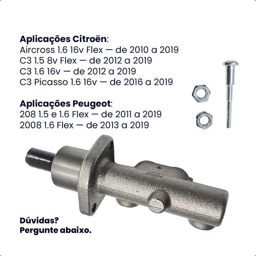 Cilindro Mestre Freio 208 2008 C3 Aircross 1.5 1.6 Com Abs