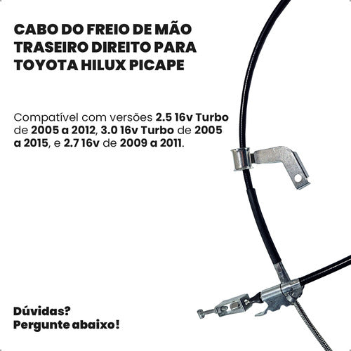 Cabo Freio Traseiro Direito Toyota Hilux 2005 A 2015 4x2 4x4