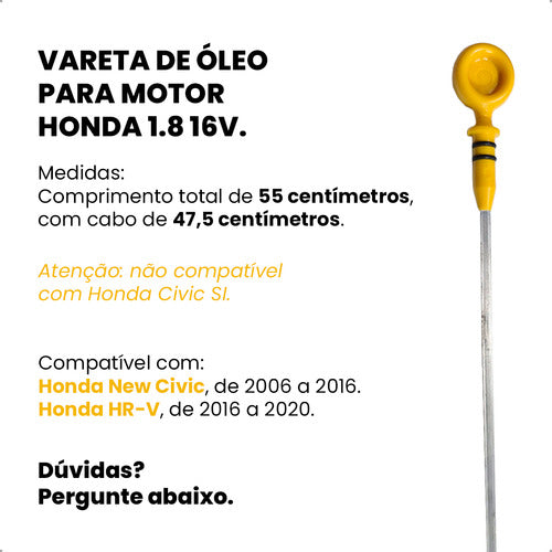 Vareta Nivel Oleo Honda Hr-v 1.8 16v 2016 2017 2018 2019 20
