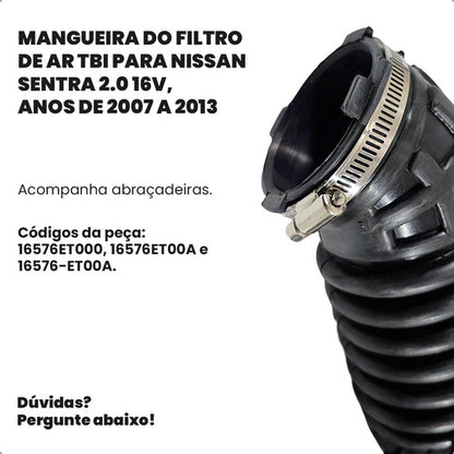 Mangueira Filtro Ar Tbi Nissan Sentra 2.0 16v 2007 Ate 2013 - foto 2