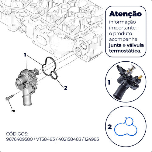 Carcaça Válvula Termostática Peugeot Citroen C3 208 1.2 12v