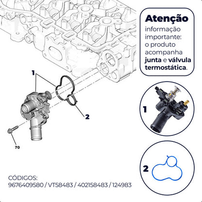 Carcaça Válvula Termostática Peugeot Citroen C3 208 1.2 12v - foto 3