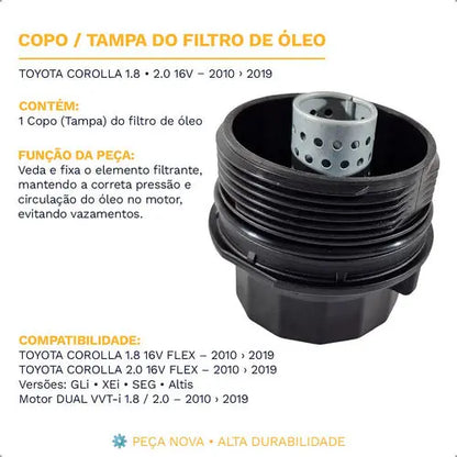 Copo Tampa Filtro Oleo Toyota Corolla 2.0 16v 2010 A 2019 - foto 2