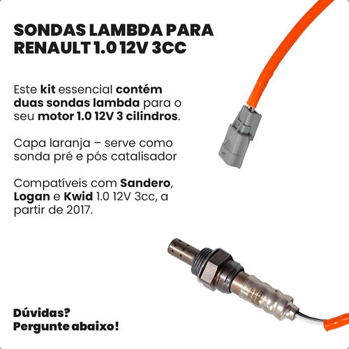 Sonda Lambda Pré Pós Renault Sandero Logan Kwid 1.0 12v 3cc