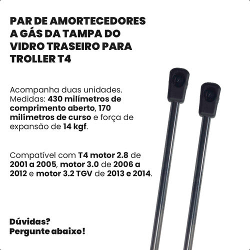 Par Amortecedor Tampa Vidro Traseira Troller T4 2.8 3.0 3.2