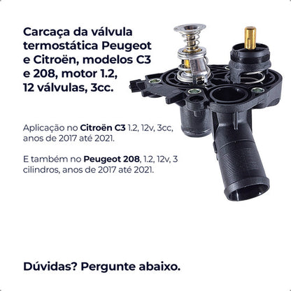 Carcaça Válvula Termostática Peugeot Citroen C3 208 1.2 12v - foto 2
